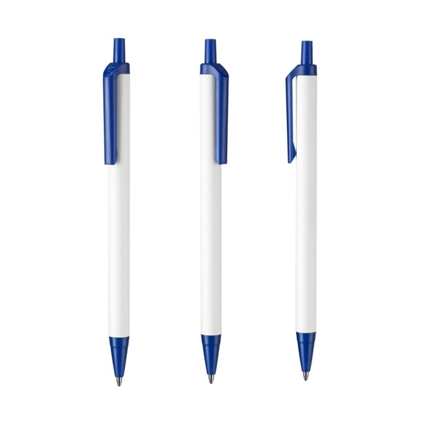 Slim White Barrel Pen with plunder action and colored tip and... from ASI 37218 Athena Promo (tm)