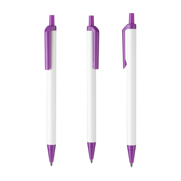 Slim White Barrel Pen with plunder action and colored tip and... from ASI 37218 Athena Promo (tm)