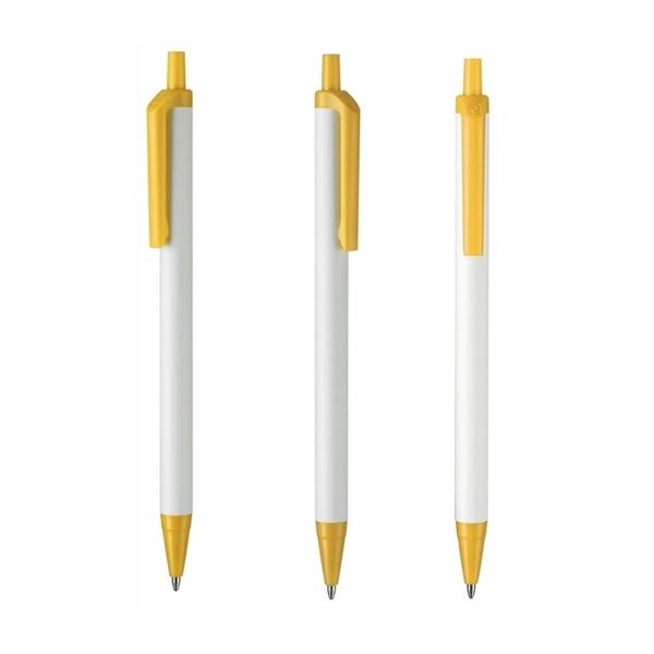 Slim White Barrel Pen with plunder action and colored tip and... from ASI 37218 Athena Promo (tm)