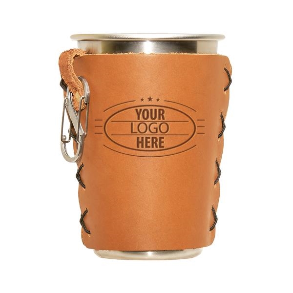 Custom branded leather sleeve with a loop, a stainless s-biner and... from ASI 75126 Oowee Products / OOWEE PRODUCTS