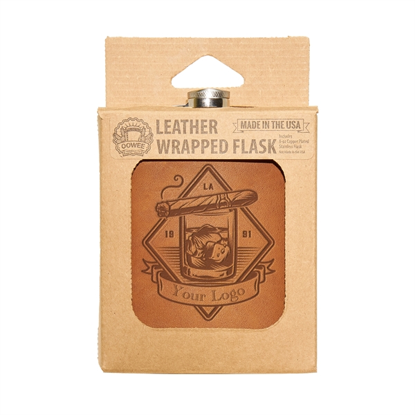 Leather Wrapped Flask Box Set. Includes a copper plated 8-oz flask... from ASI 75126 Oowee Products