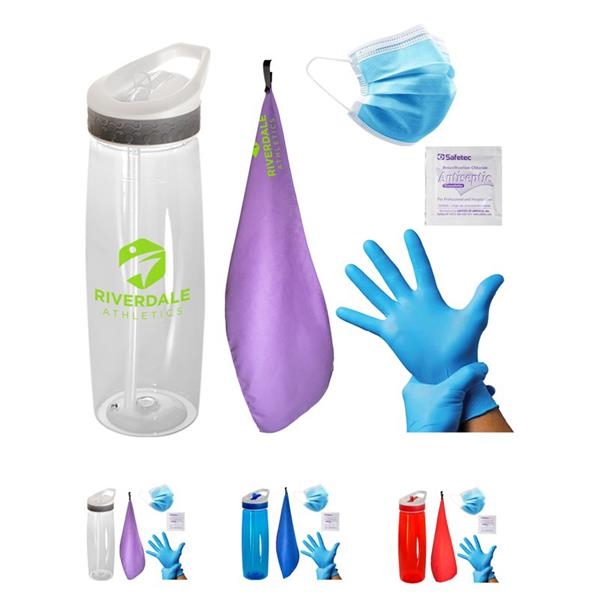 Social Distancing Fitness Kit includes a mask, gloves, water bottle, towel... from ASI 79530 Prime Line