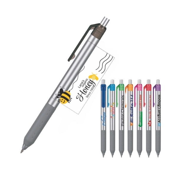 plunger-action metal pen with a co-molded soft grip with 1C Screen... from ASI 37218 Athena Promo (tm)