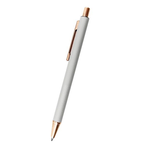 5.5" aluminum Harlow plunger-action pen with rose gold accents and pocket... from ASI 61125 Hit Promotional Products / Hit®