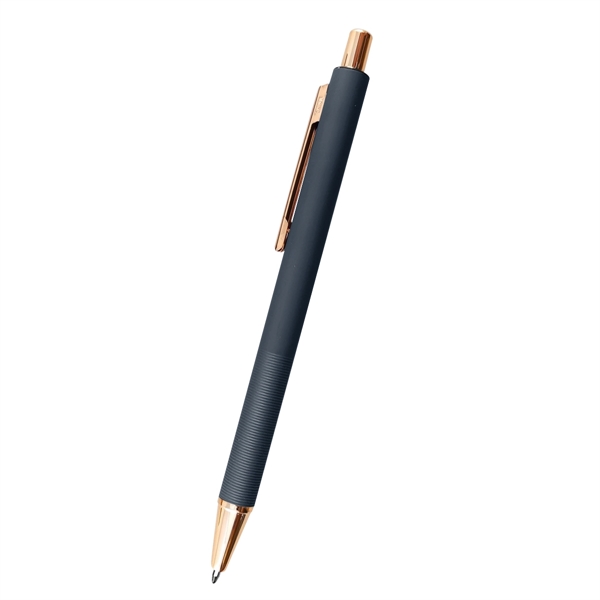 5.5" aluminum Harlow plunger-action pen with rose gold accents and pocket... from ASI 61125 Hit Promotional Products / Hit®