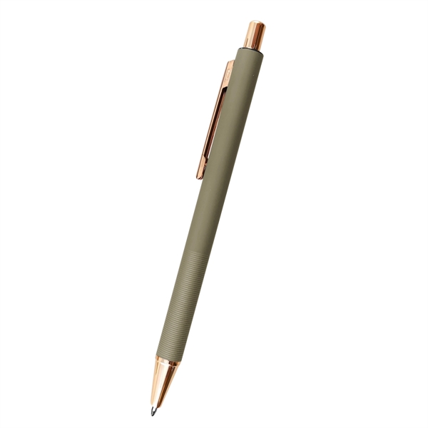 5.5" aluminum Harlow plunger-action pen with rose gold accents and pocket... from ASI 61125 Hit Promotional Products / Hit®