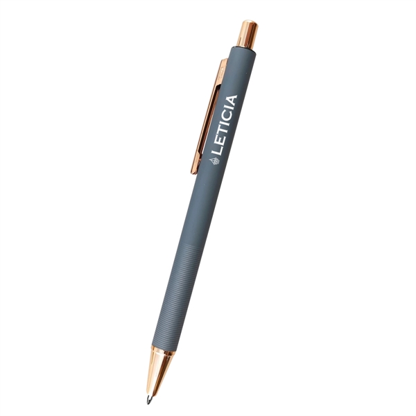 5.5" aluminum Harlow plunger-action pen with rose gold accents and pocket... from ASI 61125 Hit Promotional Products / Hit®