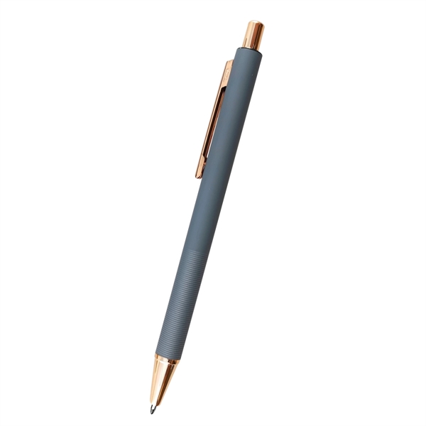 5.5" aluminum Harlow plunger-action pen with rose gold accents and pocket... from ASI 61125 Hit Promotional Products / Hit®