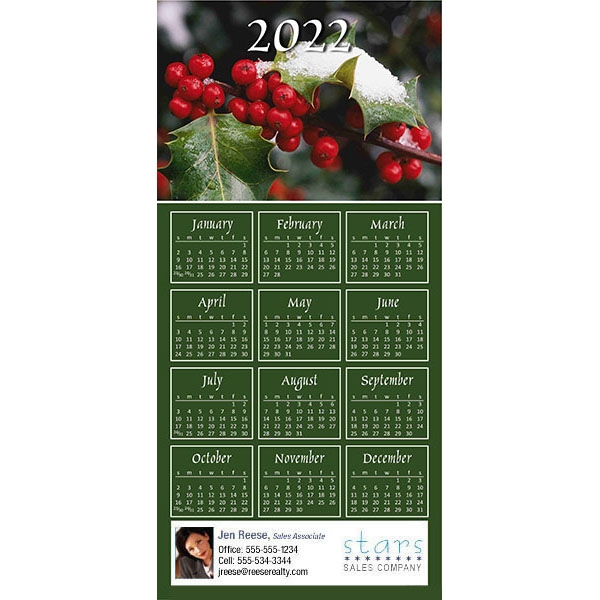 Z-Fold calendar greeting card, full color process, holly and berries.... from ASI 46719 Corner Lot Marketing Inc / CLMPromotions