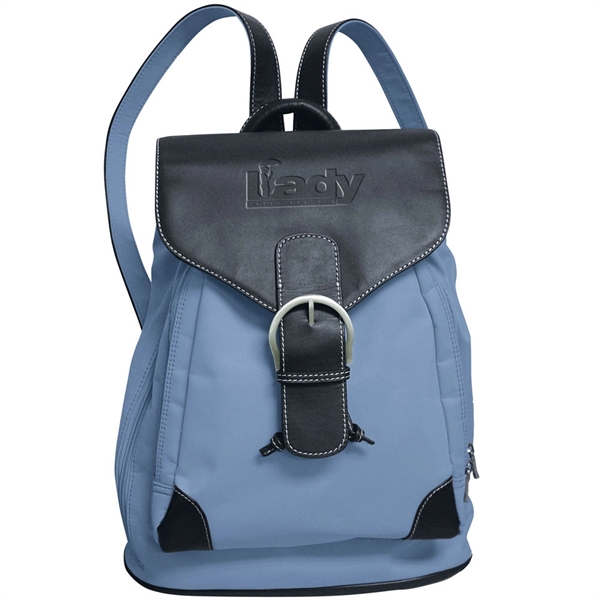 This beautiful backpack blends supple brushed twill with luxe full-grain leather... from ASI 79384 Preferred Nation Inc