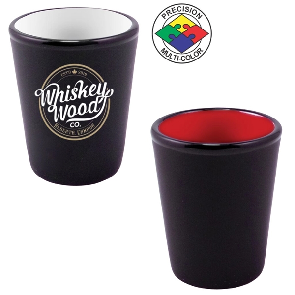 1.5oz Hilo Two-Tone Ceramic Shot Glass, spot color process... from ASI 80093 Pyrographics / Pyrographics Line