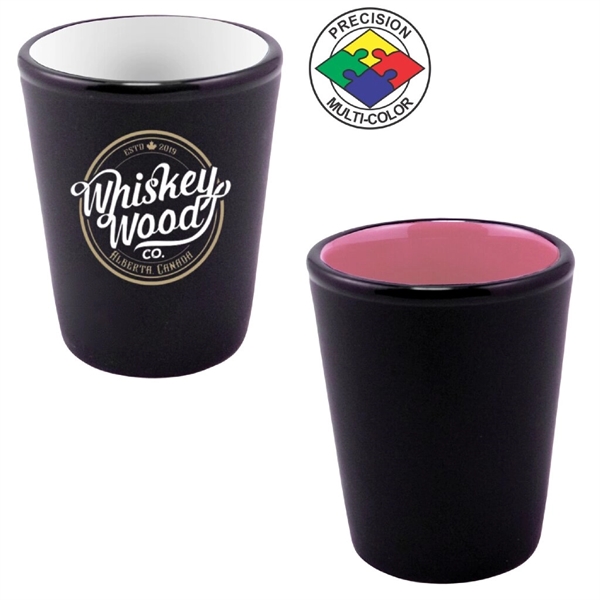 1.5oz Hilo Two-Tone Ceramic Shot Glass, spot color process... from ASI 80093 Pyrographics / Pyrographics Line