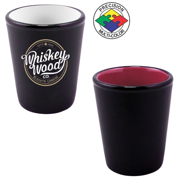 1.5oz Hilo Two-Tone Ceramic Shot Glass, spot color process... from ASI 80093 Pyrographics / Pyrographics Line