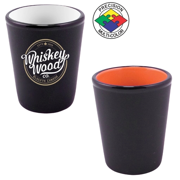 1.5oz Hilo Two-Tone Ceramic Shot Glass, spot color process... from ASI 80093 Pyrographics / Pyrographics Line