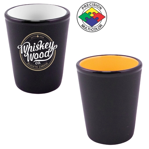 1.5oz Hilo Two-Tone Ceramic Shot Glass, spot color process... from ASI 80093 Pyrographics / Pyrographics Line