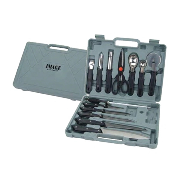 Thirteen piece kitchen and knife set in carrying case.... from ASI 64845 Kin Image Inc