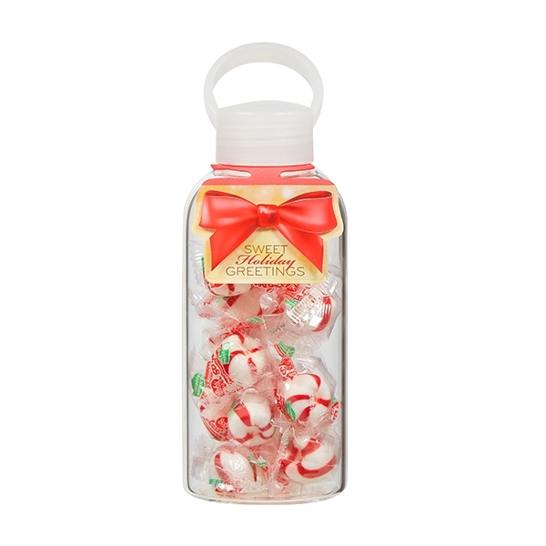 Shatter-resistant glass bottle with lid, peppermint puffs and holiday greeting tag.... from ASI 57800 Gordon Sinclair / Gordon Sinclair®