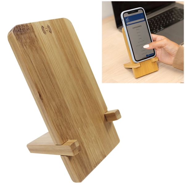 Bamboo wireless charger phone stand for keeping your device charged at... from ASI 61125 Hit Promotional Products / Hit®