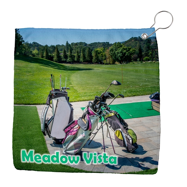 Sublimated microfiber golf towel made with grommet and durable clip to... from ASI 52840 Evans Manufacturing