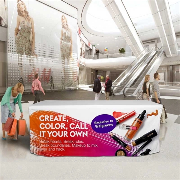 Washable and wrinkle resistant standard fitted table cover, allover printed with... from ASI 66230 Landes Inc