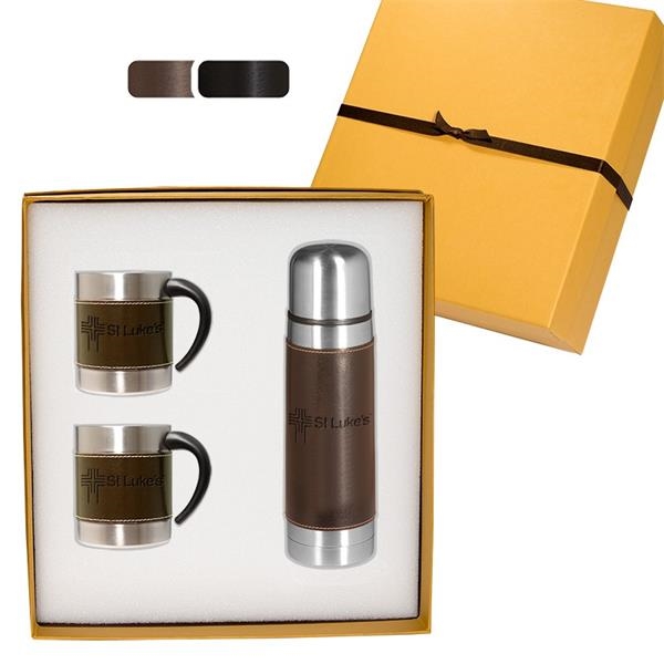 Leather-stainless thermos and two coffee cups.... from ASI 34063 alphabroder