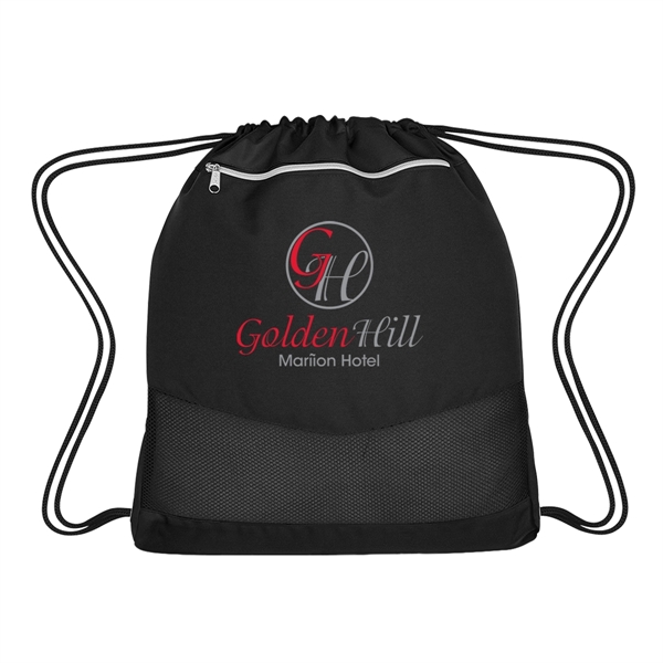 Drawstring backpack made of polyester and polyurethane with front zippered pocket... from ASI 61125 Hit Promotional Products / Hit®