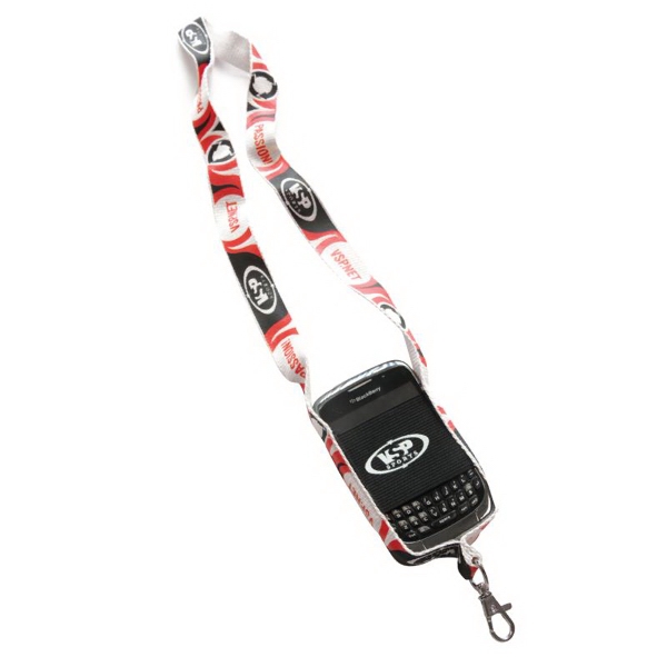 Flat woven polyester cell phone holder lanyard combo with elastic pocket... from ASI 93987 Martini-Vispak Inc.