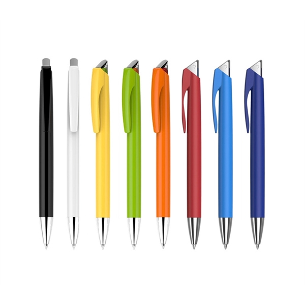Click-action wedged tip plastic pen with a white or black body... from ASI 37218 Athena Promo (tm)