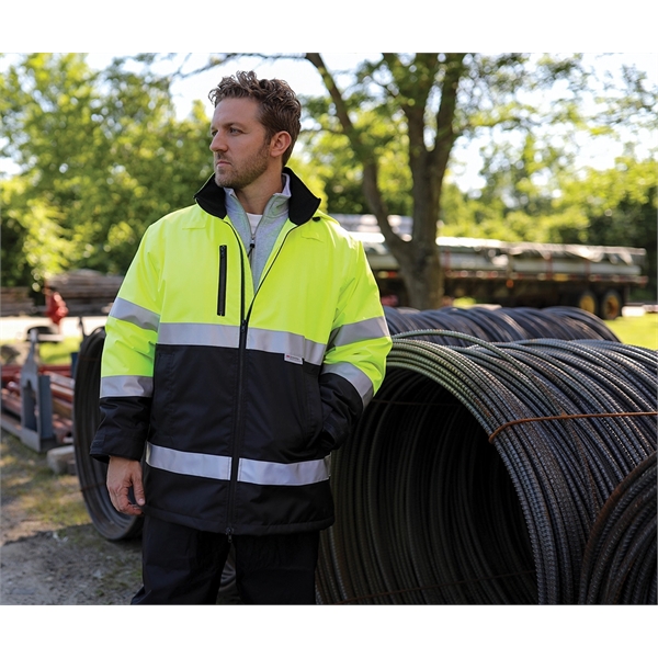 The Signal Hi-Vis Parka features Scotchlite Reflective material, wind and waterproof... from ASI 44620 Charles River Apparel