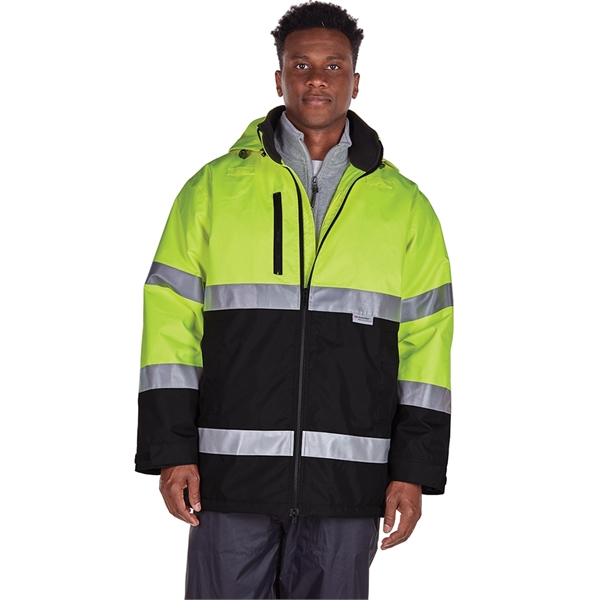 The Signal Hi-Vis Parka features Scotchlite Reflective material, wind and waterproof... from ASI 44620 Charles River Apparel