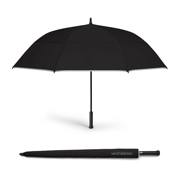 Golf umbrella with 62" arc, industrial-strength fiberglass, reflective accents, large mesh... from ASI 76730 Peerless Umbrella Co Inc / Threads By Peerless