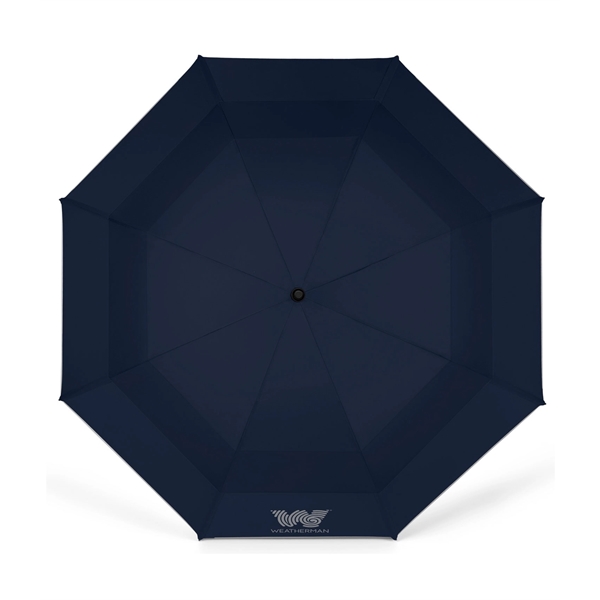 Golf umbrella with 62" arc, industrial-strength fiberglass, reflective accents, large mesh... from ASI 76730 Peerless Umbrella Co Inc / Threads By Peerless