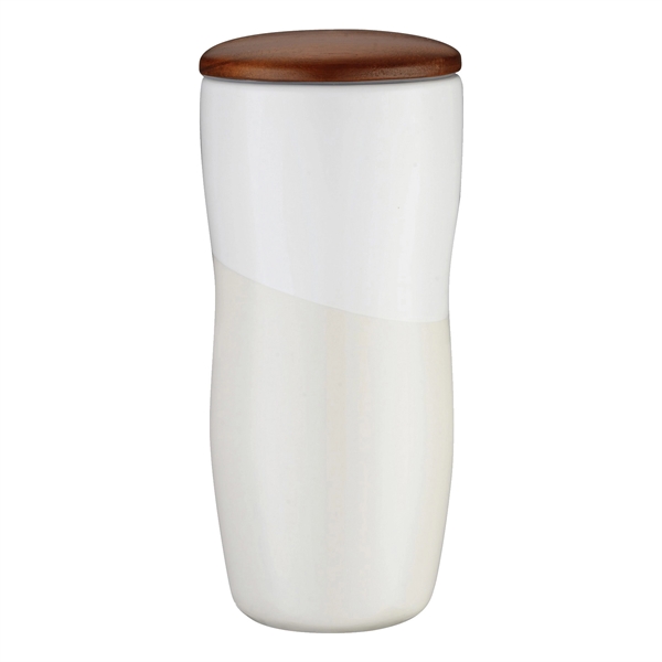 12 oz. Double-Wall Ceramic Tumbler with Wooden Lid... from ASI 80060 VisionUSA