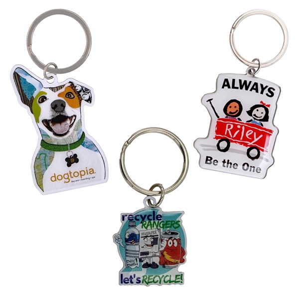 Stainless steel custom full color keychains in assorted sizes with epoxy... from ASI 52263 EMT / EMT