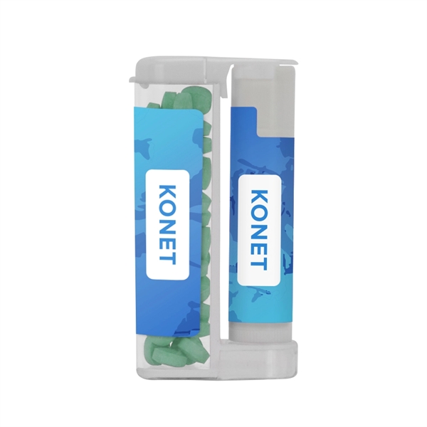 Rectangular flip-top container with sugar-free mints and lip balm.... from ASI 88060 Snugz/USA Inc / SnugZ USA®