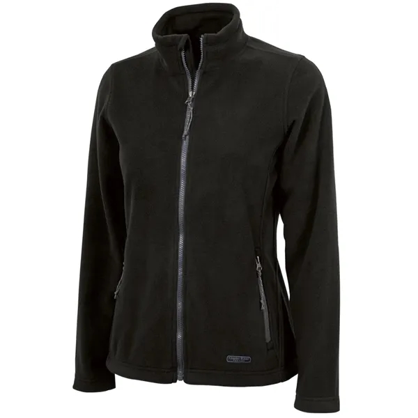 Women's fleece jacket with stand up collar, gray contrast zipper, and... from ASI 44620 Charles River Apparel