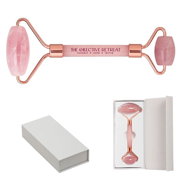 Face roller made of rose quartz crystal in a white gift... from ASI 62190 Illini