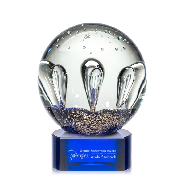 Hand blown art glass award on a Blue base.... from ASI 84592 St Regis Group / St Regis