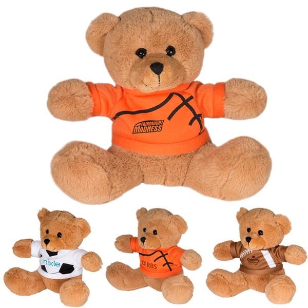 7" GameTime® plush bear wearing a sport-themed t-shirt in your choice... from ASI 34063 alphabroder