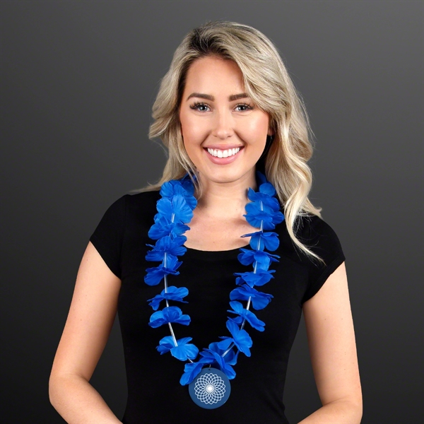 Blue Flower Lei Necklace with Blue Medallion (Non-Light Up). Domestic &... from ASI 34194 ALightPromos / Alight Promotional Products
