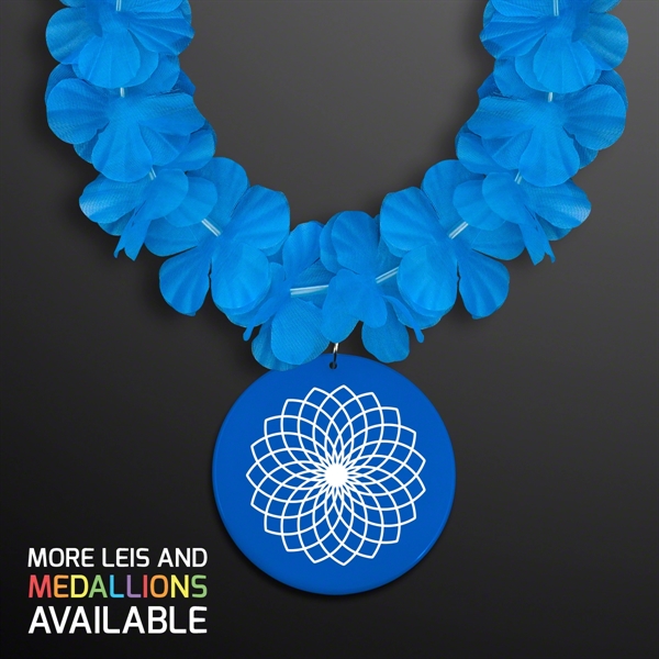 Blue Flower Lei Necklace with Blue Medallion (Non-Light Up). Domestic &... from ASI 34194 ALightPromos / Alight Promotional Products