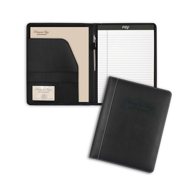 Padded leather folder measuring 12.37"H x 9.62"W x .5"D with a... from ASI 54040 Fey Promo