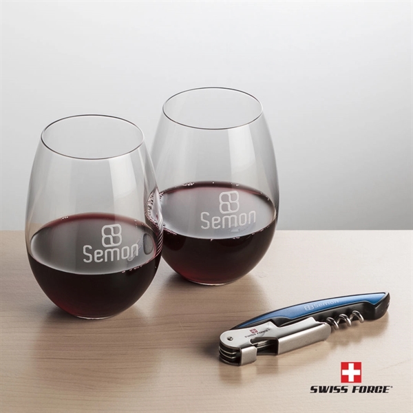 Giftset includes 2 Carlita Stemless wine glasses and Swiss Force® Impressive... from ASI 84592 St Regis Group