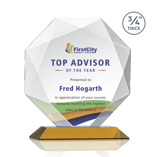 Starfire octagon shape award with faceted edges on an Amber base.... from ASI 84592 St Regis Group / St Regis