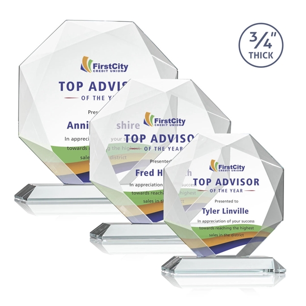 Starfire octagon shape award with faceted edges on a base.... from ASI 84592 St Regis Group / St Regis