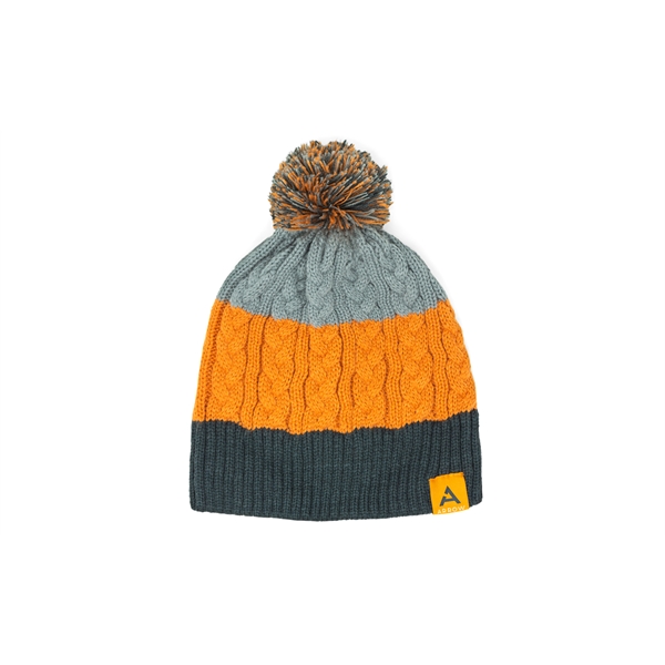 Cable knit beanie with ability to add stripes, woven patch, cuff,... from ASI 45657 Pop! Promos