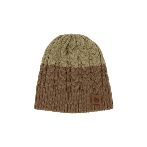 Pantone matched cable knit beanie with ability to add stripes, woven... from ASI 45657 Pop! Promos