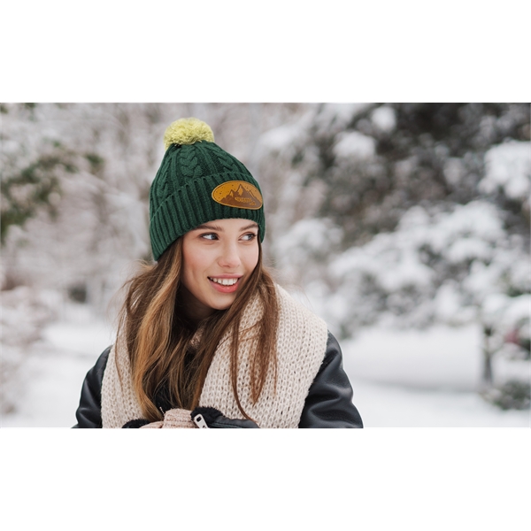 Pantone matched cable knit beanie with ability to add stripes, woven... from ASI 45657 Pop! Promos