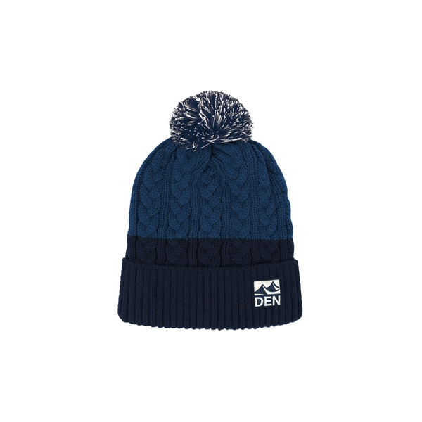 Pantone matched cable knit beanie with ability to add stripes, woven... from ASI 45657 Pop! Promos