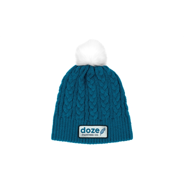 Pantone matched cable knit beanie with ability to add stripes, woven... from ASI 45657 Pop! Promos